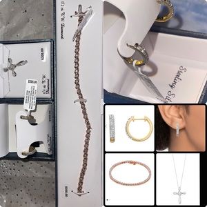 1/2CT Diamond Tennis Bracelet,1/2 CT Diamond Cross Pendant & 1/4CT Hoop Earrings